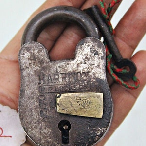 Vintage Iron & Brass Padlock with Key: Antique Home Decor