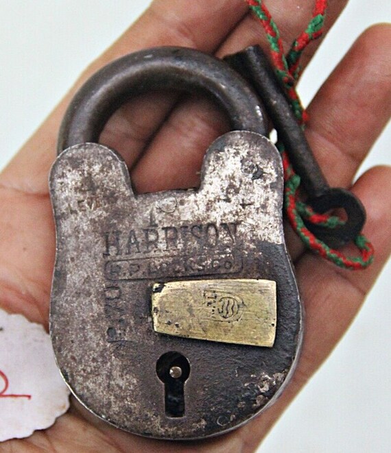Rare Old Vintage Solid Iron and Brass Lock Key Antique Padlock Timeless Treasures Unique Decorative Collectible Security Home Decor Item B2