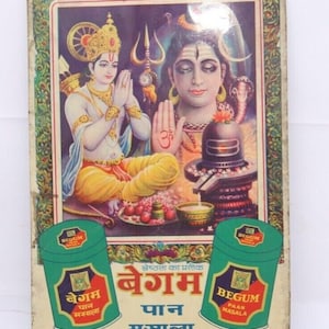 Zeldzame vintage begum pan masala litho blikken bord– klassieke Indiase reclame verzamelobject retro wanddecoratie unieke antiekwinkel displaykunst