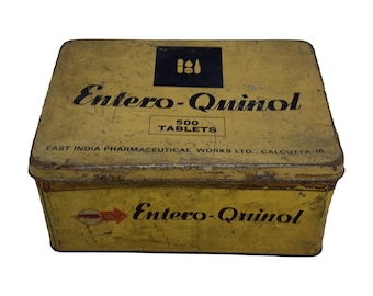 Vintage Entero Quinol 500 Tin Box Indian Pharmaceutical Advertising East India Works Collectible