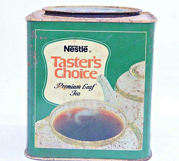 Vintage Nestle Taster’s Choice Tea Tin Box– Premium Assam Advertising Collectible | Retro Kitchen Decor | Unique Storage for Tea Enthusiasts