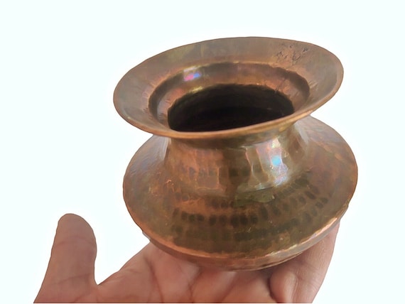 Vintage Hand-Hammered Brass Ghee Pot – Unique Indian Oil Container with Rich Patina,  Kitchenware Collectible Decor for Traditional Kitchens