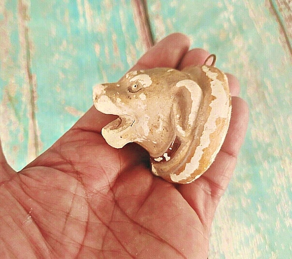 Vintage Chalkware Dog Figurine– Plaster of Paris Painted Retro Hanging Decor, POP Folk Art Collectible for Enthusiasts