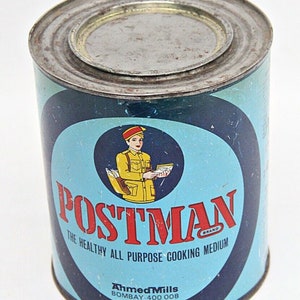 Vintage Postman Brand Oil Tin: Retro Kitchen Decor, Collectible Container