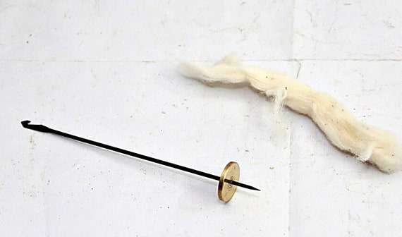 Traditional Brass and  Iron Drop Spindle Takli, Spinning Mastery-Brass Drop Spindle India, Tahkli Spindle with Brass Whorl and Metal Shaft