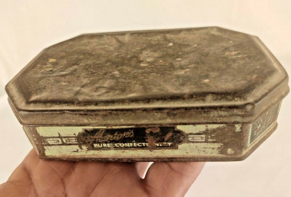 Vintage Morton Pure Confectionery Litho Print Tin Box Old Rare Indian Advertising Collectible | Antique Sweet Storage | Rustic Kitchen Decor