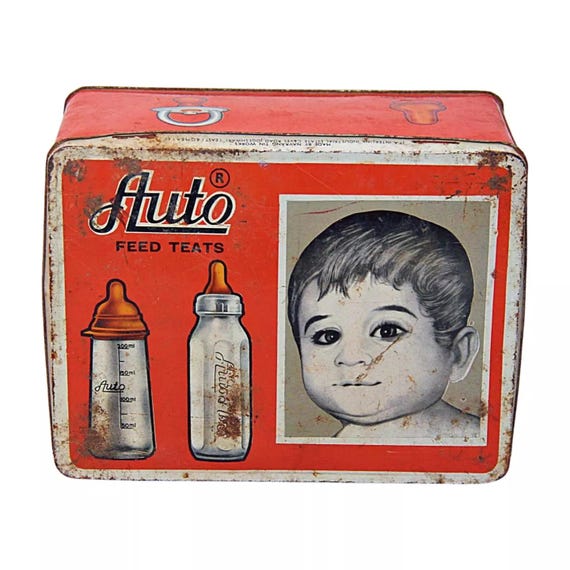 Rare Old Vintage Baby Boy Picture Print Fluto Feed Teats Trinity Product Litho Print Advertisement Tin Box Decorative Collectible from India