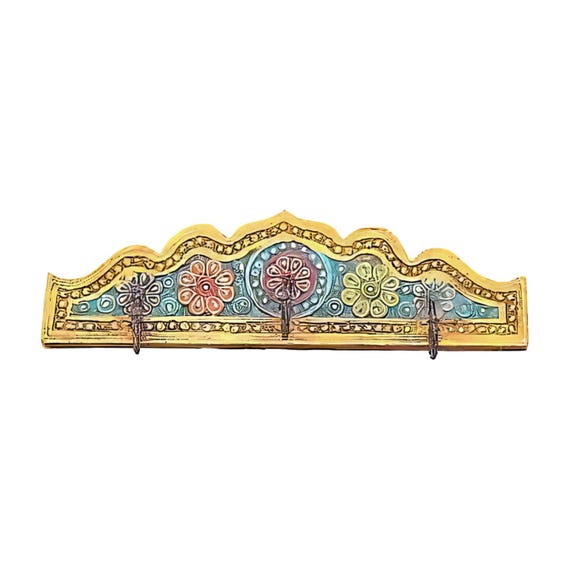 Rare Vintage Hand Crafted Metal & Wood Decorative Wall Mount Coat Hooks Hat Hanger Organizer Holder Key Rack Functional Decor Classic Design