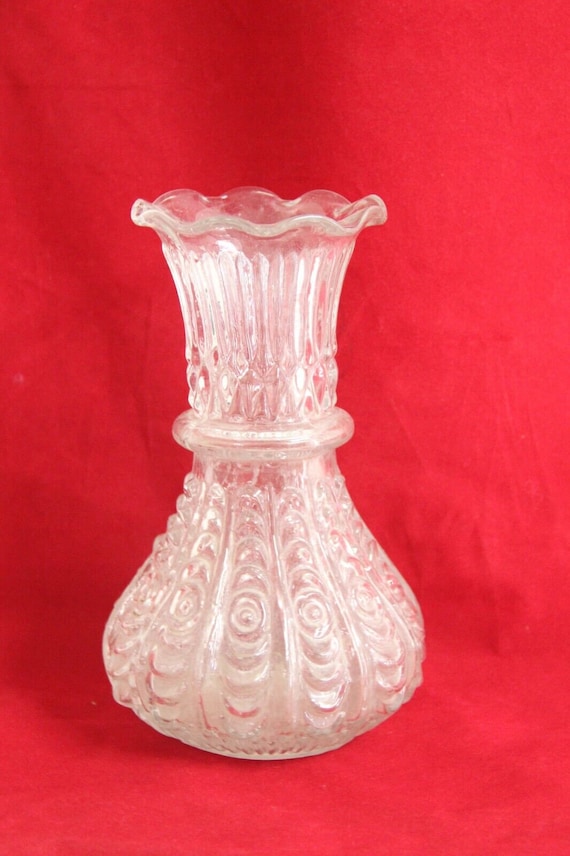 8.5" Tall Vintage Floral Design Clear Glass Vase– Rare Elegant Antique Glassware Collectible | Retro Home Decor | Unique Gift for Collectors