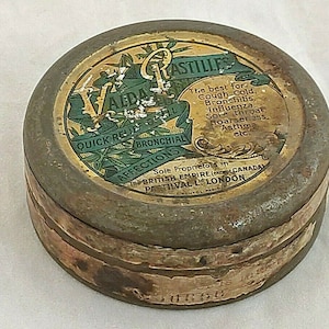 1930s Old Vintage Valda Pastilles Adv Tin by Pastilval Ltd London | Rare French Litho Tin for Collectors | Antique Medicine Decor