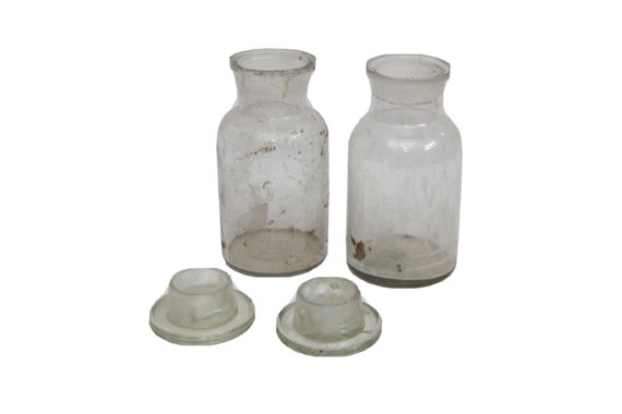 2 Pcs Vintage Wide Mouth Clear Glass Lidded Reagent Medicine Bottle Vase for Home Decor Unique Decorative Storage Container