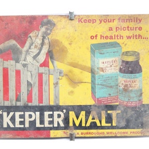 Vintage Kepler Malt Extract Advertising Tin Sign - England Collectible