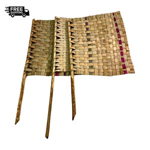 Set of 3 Traditional Rajasthani Hand Fans (Pankha/Bijni) – Handwoven Bamboo Craft Eco-Friendly Cooling Folk Art Ethnic Decor & Cultural Gift