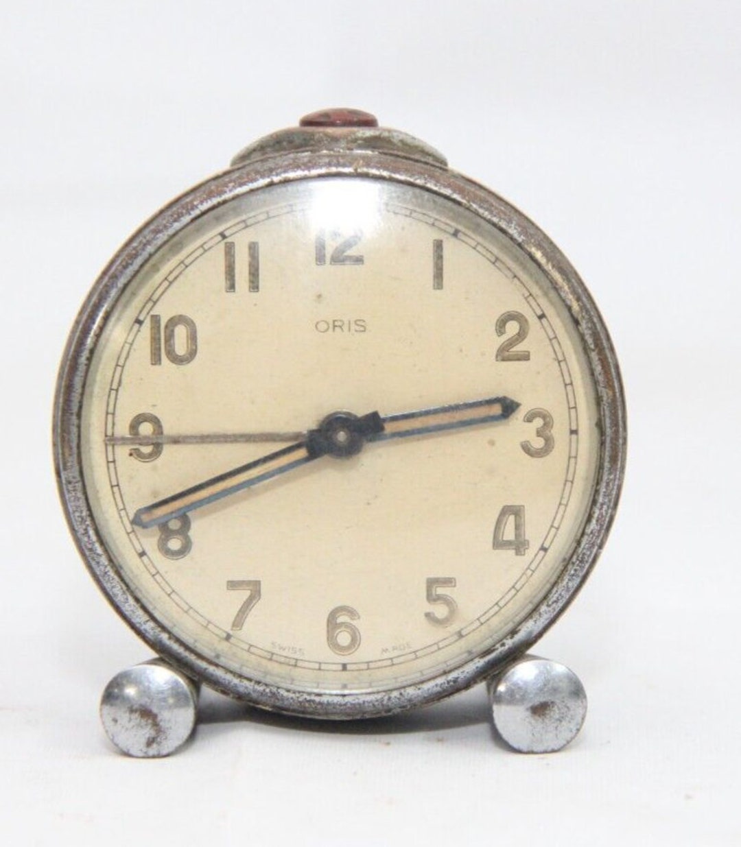 Oris Wind up Travel Alarm Clock Swiss Made Vintage Small Metal Clock