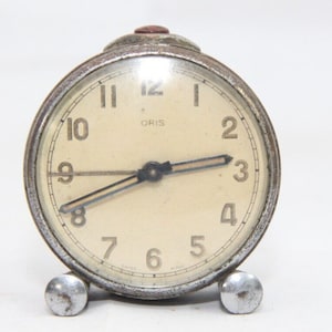 Oris Wind Up Travel Alarm Clock Swiss Made Vintage Small Metal Shabby Chic Needs Repairing Restoration Unique Collector's Piece