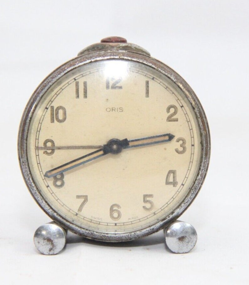 Oris Wind up Travel Alarm Clock Swiss Made Vintage Small Metal Clock