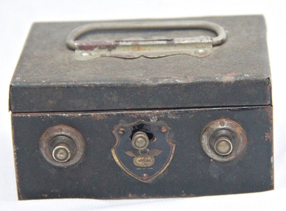 Rare Vintage Iron Piggy Bank with Numeric Code Lock– Japanese Antique Metal Safe, Collectible Coin Bank for Retro Decor and Savvy Collectors