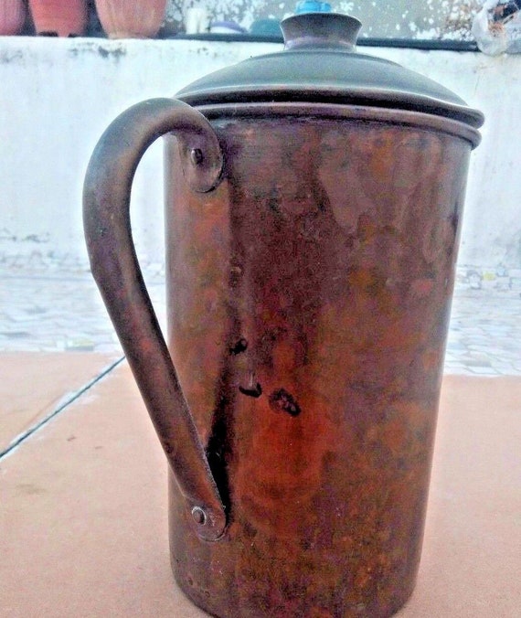 Rustic Vintage Copper Water Pitcher– Handcrafted Coffee Pot & Antique Milk Jug with Handle, Perfect Drinking Water Container, Timeless Decor