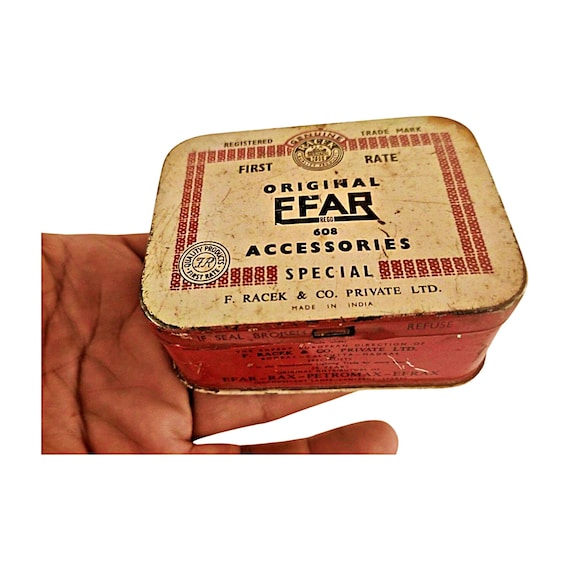 Vintage EFAR 608 Collectible Tin Box – Rare Special Accessories Litho Tin | Retro Decor | Unique Advertising Memorabilia for Display
