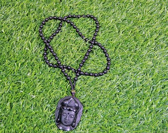 Ciondolo a forma di testa di Buddha in ossidiana nera – Collana in pietra realizzata a mano – Gioiello spirituale decorativo