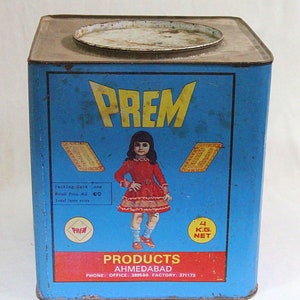 Vintage Prem Glucose Biscuits Tin: Rare Indian Advertising Collectible