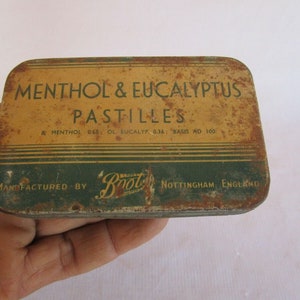 1930s Vintage Menthol Eucalyptus Pastilles Tin: English Litho Decor