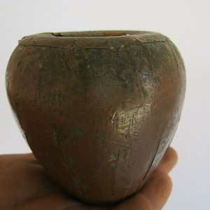 Vintage Handmade Indian Copper Tea Light Holder: Rustic Wood Candle Stand
