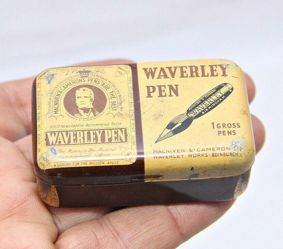 1940s Vintage Macniven & Cameron's Waverley Pen Nibs Tin Box– England-Made Collectible Antique Stationery Decor Rare Advertising Memorabilia