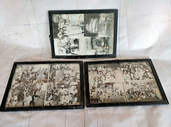 Set of 3 Primitive Vintage Wooden Photo Frames with Old Indian Photographs – Rustic Décor, Perfect for Gallery Walls or Unique Gift Ideas S4