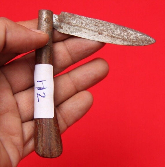 Vintage Unique Wooden Handle Iron Blade Folding Knife from India - Old Craftsmanship, Antique Collectible, Perfect Gift for Enthusiasts H2