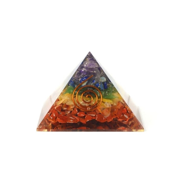 70mm Chakra Orgonite Pyramid – Flower of Life Sacred Geometry with Healing Crystals, Reiki Energy Charged, Spiritual Decor and Holistic Gift