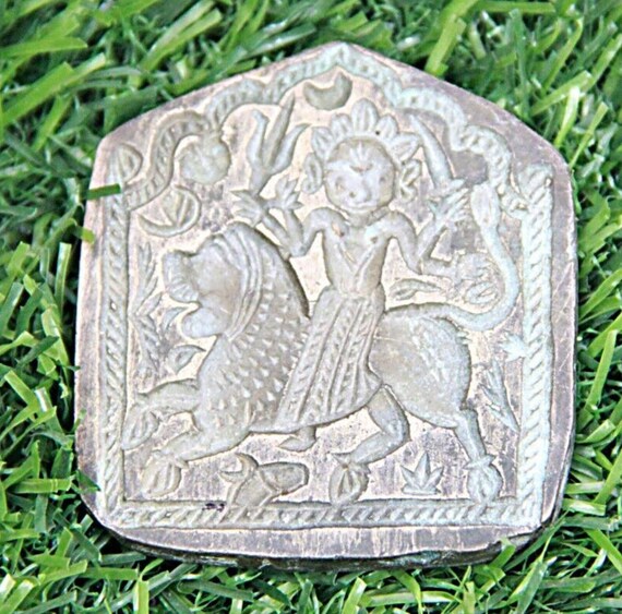 Vintage Bronze Goddess Durga Stamp Mould - Jewelry Making Tool, Unique Craft Supplies for Artisans, Lion Sitting Design for Creative Project