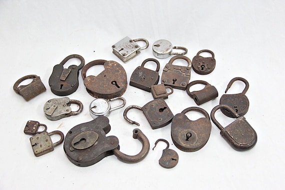 Vintage Padlock Set of 20 - Iron & Metal Locks No Keys- Non-Working, Ideal for Creative Projects and Restoration- Unique Old Padlock