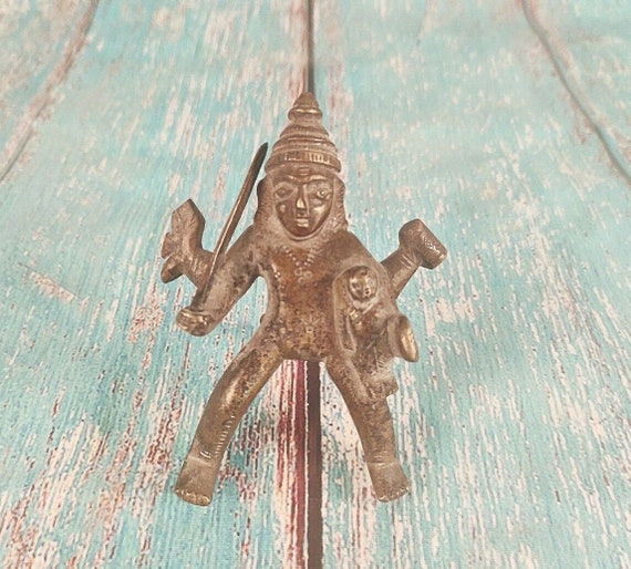 Antique Brass Hindu Goddess Statue India Religious Idol Figurine Vintage Decor South Indian Art Collectible Meditation Piece