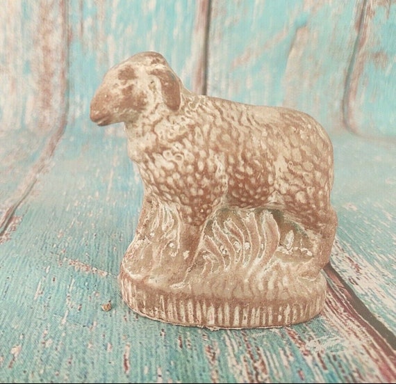 Unique Handmade Vintage Clay Sheep Figurine – Rare Antique River Clay Decor | Artistic Collectible Gift from India | Old Rustic Earthy Charm