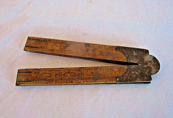 Vintage Rabone No. 1380 Folding Measuring Scale – 2 Ft Wood & Brass Carpenter Tool, Antique England Ruler, Collectible Measuring Instrument