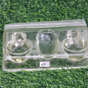 Vintage Glass Inkwell Pen Stand, Clear Indian Glass, Small Bohemian Desk Decor