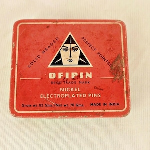 Vintage Ofipin Nickel Pins Tin: Litho Advertising Decor