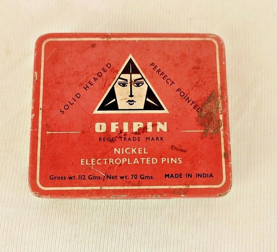 Rare Vintage Ofipin Nickel Pins Tin Box– Office Stationery Litho Pictorial Collectible | Antique Metal Storage Art | Retro Advertising Decor