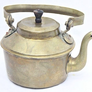 Vintage Brass Tea Kettle: Antique Indian Teapot, Rustic Kitchen Decor
