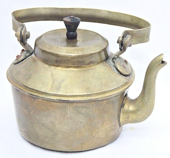 Brass Tea and Coffee Kettle Teapot – Rare Vintage Indian Collectible Brassware, Classic Kitchen Decor for Traditional or Rustic Homes