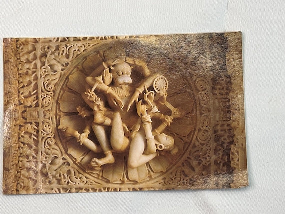 Vintage Picture Postcard of Narsingh Avtar at Dilwara Jain Temple, Mount Abu Religious Rare Collectible Sacred Architecture Artifact