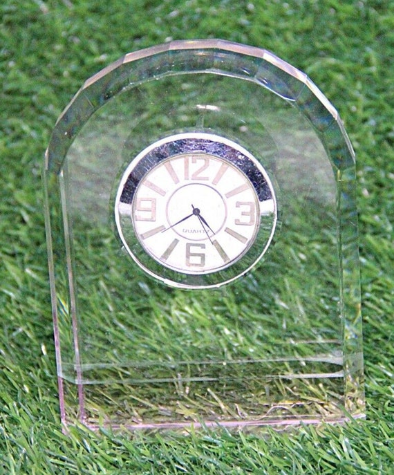 Rare Stunning Vintage Cut Glass Quartz Clock Dome Shape Perfect for Adding Glamour to Your Home Unique Timepiece for Collectors and Lovers