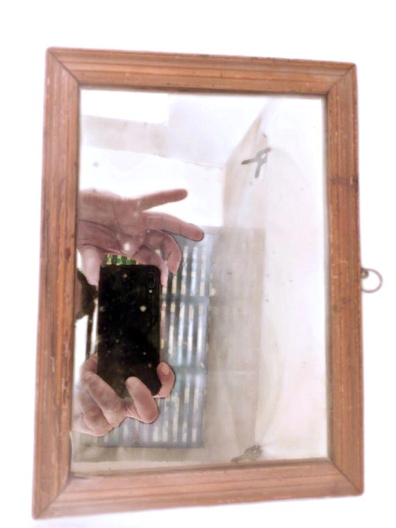 Old Vintage Wooden Framed Mirror– Antique Indian Shaving/Dressing/Makeup Mirror, Rustic Handcrafted Decorative Wall or Tabletop Unique Decor