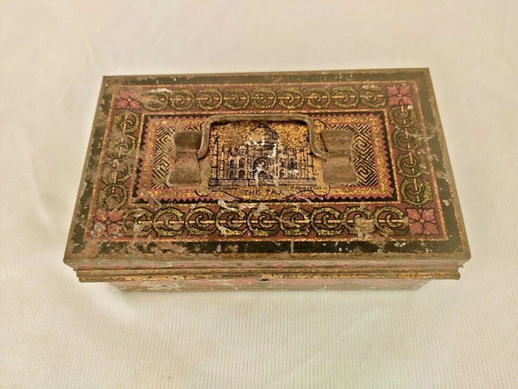 Vintage 1940s Rare Handmade Litho Print Tin Money and Jewellery Box, English Made Antique Storage Box, Collectible, Trinket Case Decorative