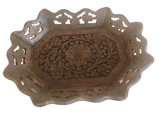 Handmade Vintage-Style Engraved Wooden Tea/Coffee Tray from India – Retro Art | Decorative Serving Tray | Unique Collectible for Enthusiasts