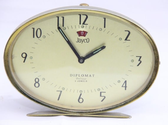 Functional Vintage White Dial Table Top Alarm Clock by Jayco Diplomat– Retro Decor | Uniuqe Classic Eye-Catching Design in Working Condition