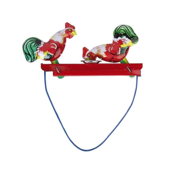 Vintage Mechanical Tin Toy Rooster– Manual Pecking Action Retro Game | Nostalgic Collectible for Adults & Kids | Charming Past-Era Plaything