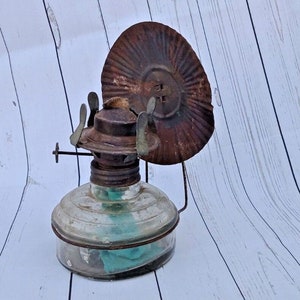 Vintage Indian Kerosene Oil Lamp: Unique Glass Font, Rustic Farmhouse Decor