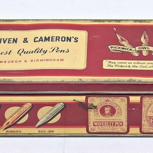 Rare Vintage Macniven & Cameron's Pen Litho Tin Box, Made in Edinburgh Birmingham, Antique Collectible, Pen Organizer, Historical Item